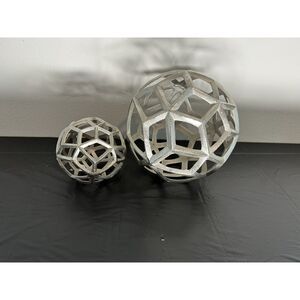 Modern Geometric Metal Decorative Spheres – Silver Gray Orb Set – Home Decor